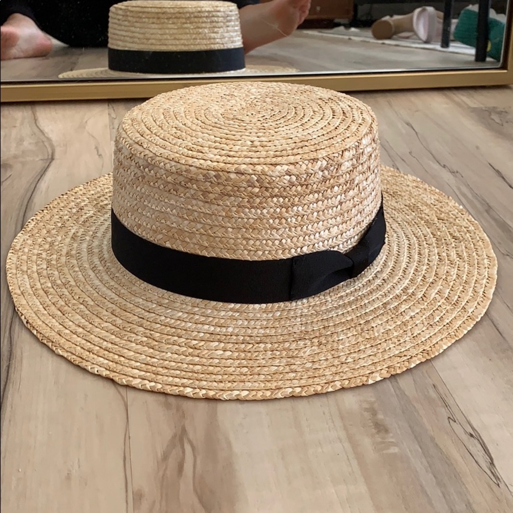 Lack Of Color Natural Straw Boater Hat with Black Band